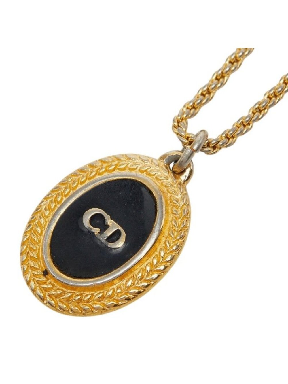 Dior CD Logo Chain Necklace Gold Black Plated